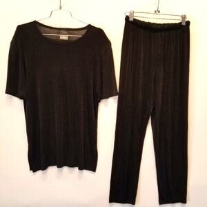 Vintage‎ 80's Black Slinky 2 Piece Pant & Blouse Retro Throwback Size S